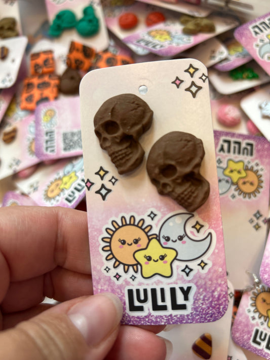 Brown Skull Stud Earrings