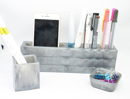 3-Piece Resin Desk Organizer Set – Metallic Gray