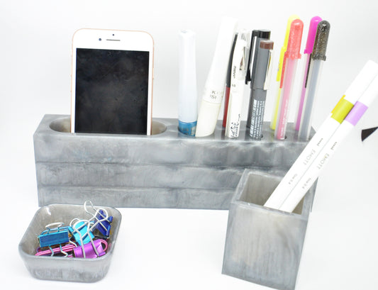 3-Piece Resin Desk Organizer Set – Metallic Gray