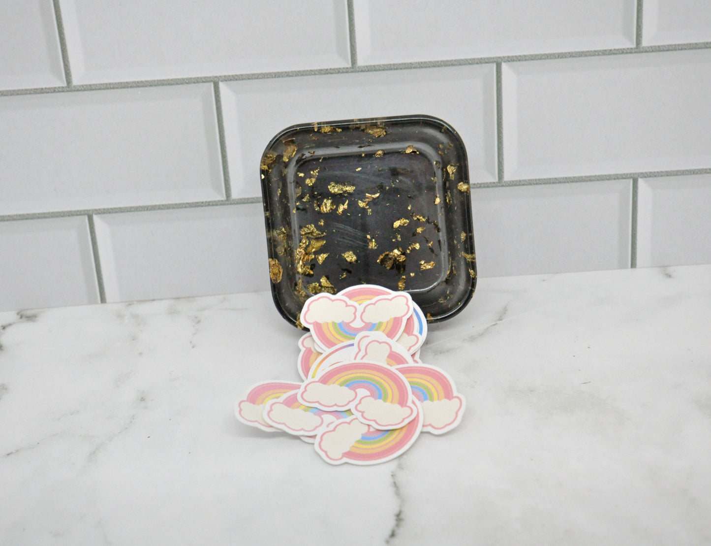 Black & Gold Foil Resin Trinket Dish ✨