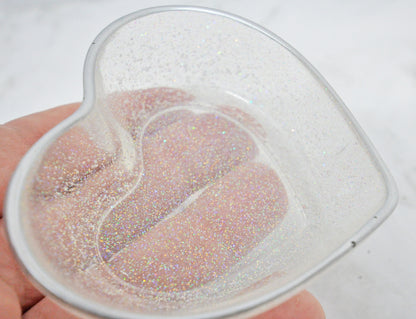 Iridescent Glitter Heart Resin Dish with Silver Rim ✨