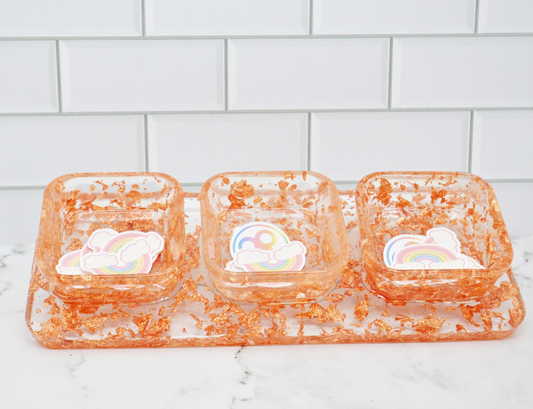 Rose Gold Foil Resin Tray Set – Organizer with 3 Bowls