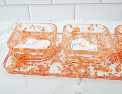 Rose Gold Foil Resin Tray Set – Organizer with 3 Bowls