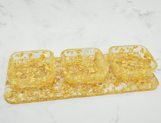 Gold Foil Resin Organizer Tray – One-Piece with 3 Compartments