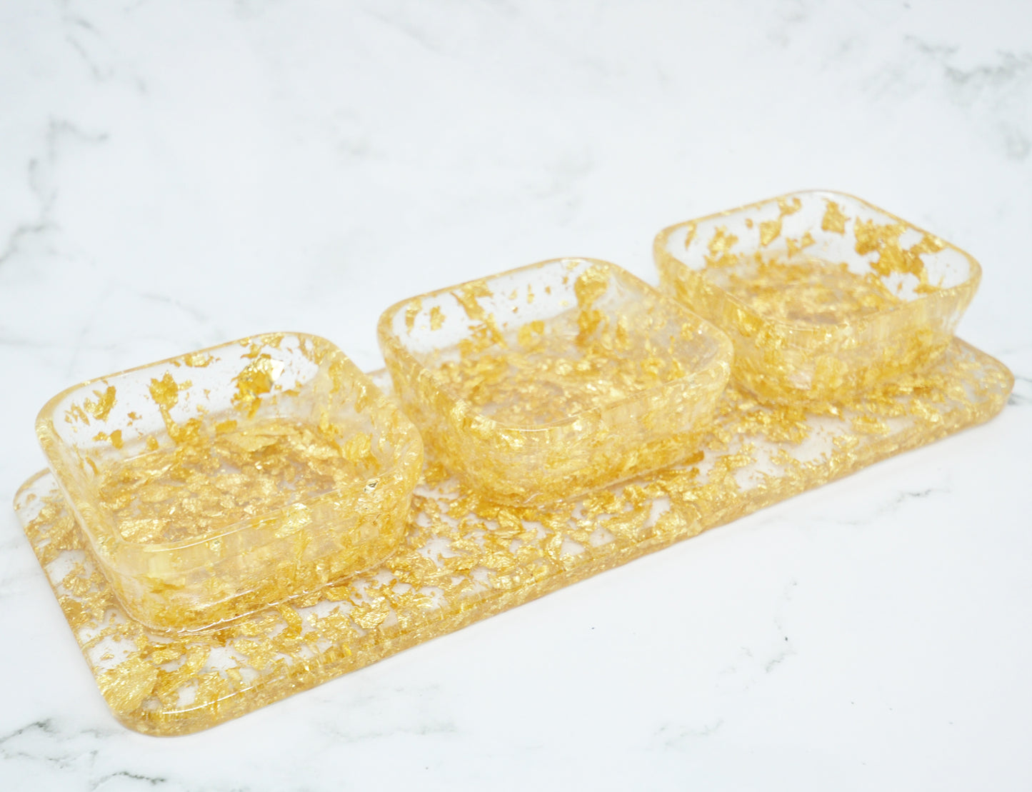 Gold Foil Resin Organizer Tray – One-Piece with 3 Compartments