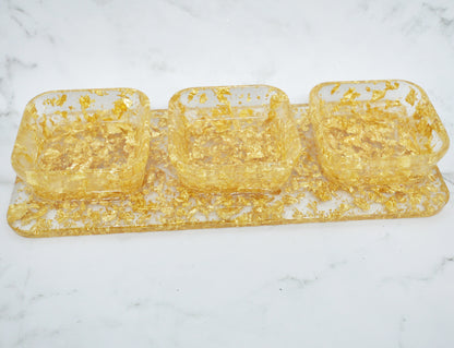 Gold Foil Resin Organizer Tray – One-Piece with 3 Compartments