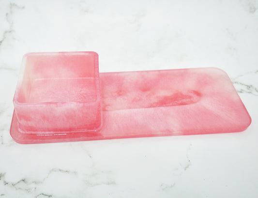 Blush Pink Resin Organizer Tray with Built-In Cup