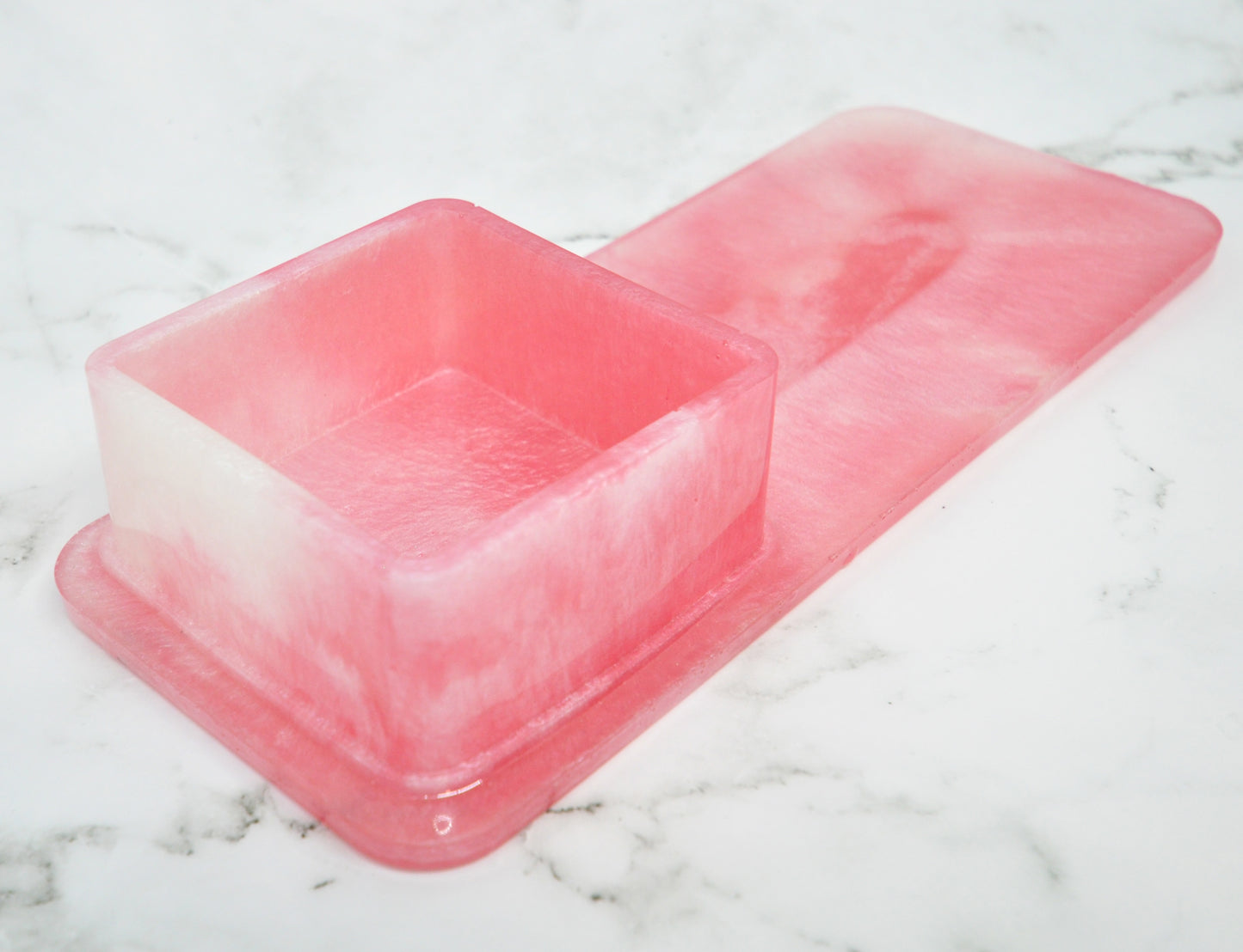 Blush Pink Resin Organizer Tray with Built-In Cup
