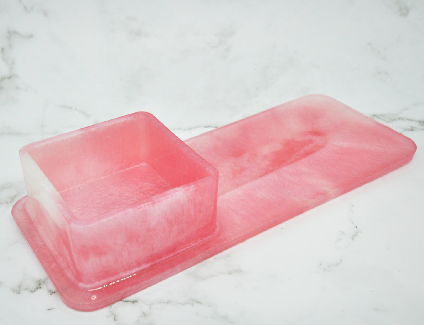 Blush Pink Resin Organizer Tray with Built-In Cup