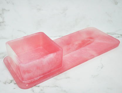 Blush Pink Resin Organizer Tray with Built-In Cup