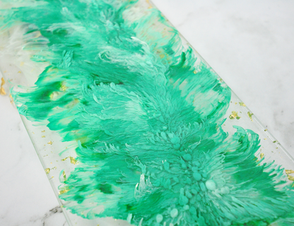 Green Feather & Gold Foil Resin Tray with Lotus Dish