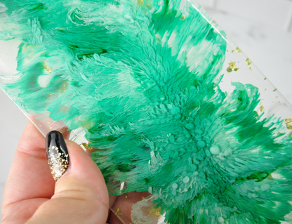 Green Feather & Gold Foil Resin Tray with Lotus Dish