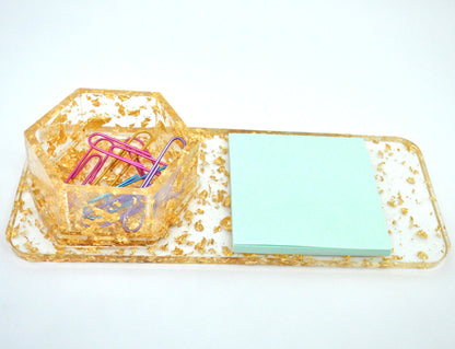Gold Flake Resin Desk Tray & Hexagon Organizer