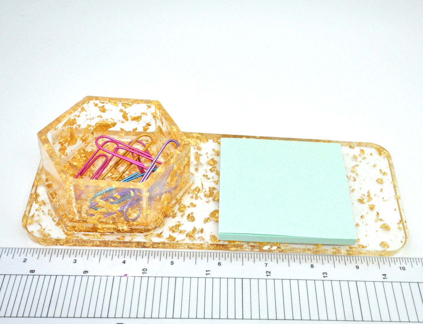 Gold Flake Resin Desk Tray & Hexagon Organizer