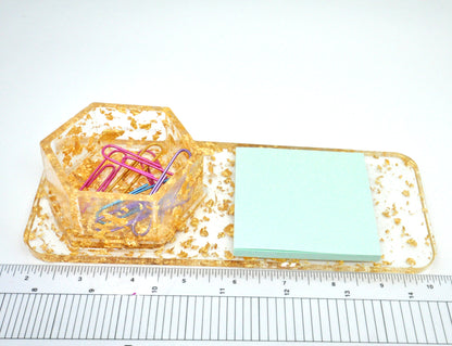Gold Flake Resin Desk Tray & Hexagon Organizer