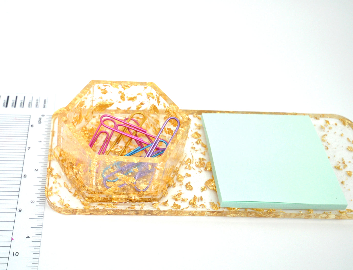 Gold Flake Resin Desk Tray & Hexagon Organizer
