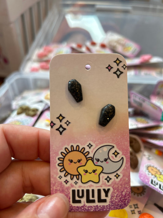 Black Glitter Mini Coffin Stud Earrings