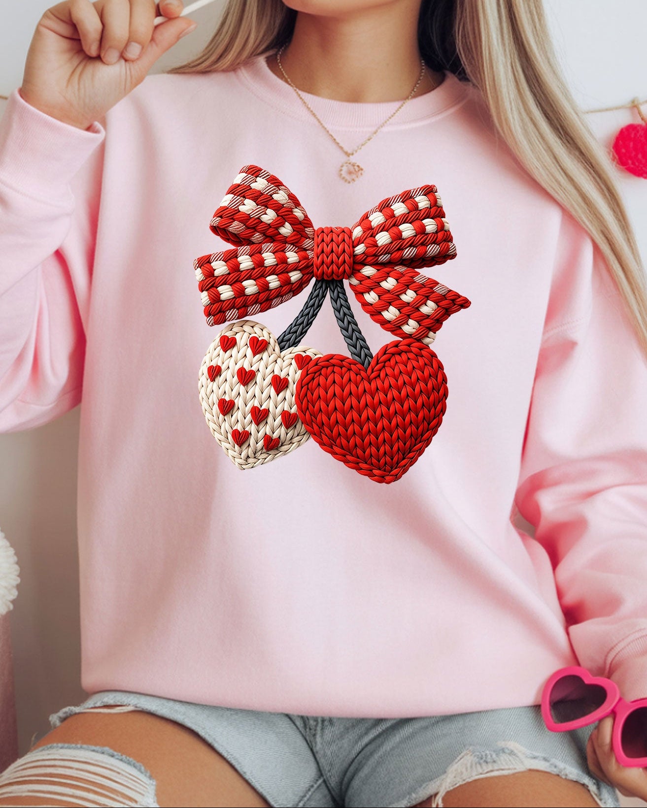 Cherry Hearts Valentine Pink Sweatshirt
