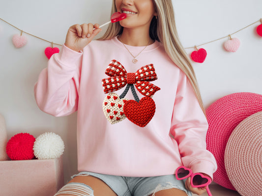 Cherry Hearts Valentine Pink Sweatshirt