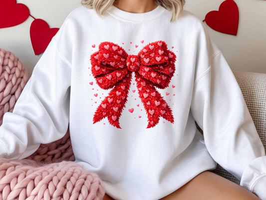 Faux Latch Hook Bow White Sweatshirt