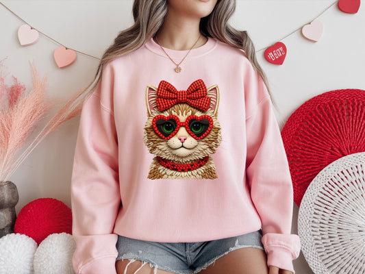 Faux Crochet Love Cat Pink Sweatshirt
