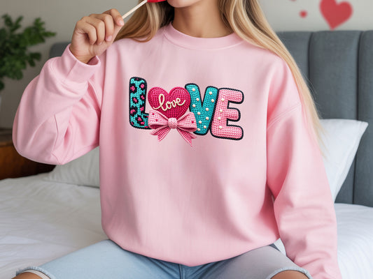 Faux Knit Yarn Love Pink Sweatshirt