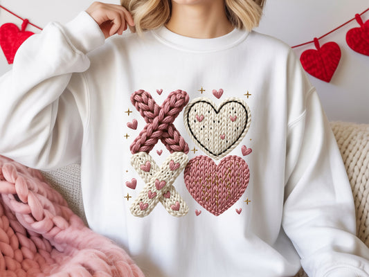 Faux Yarn Crochet XOXO White Sweatshirt