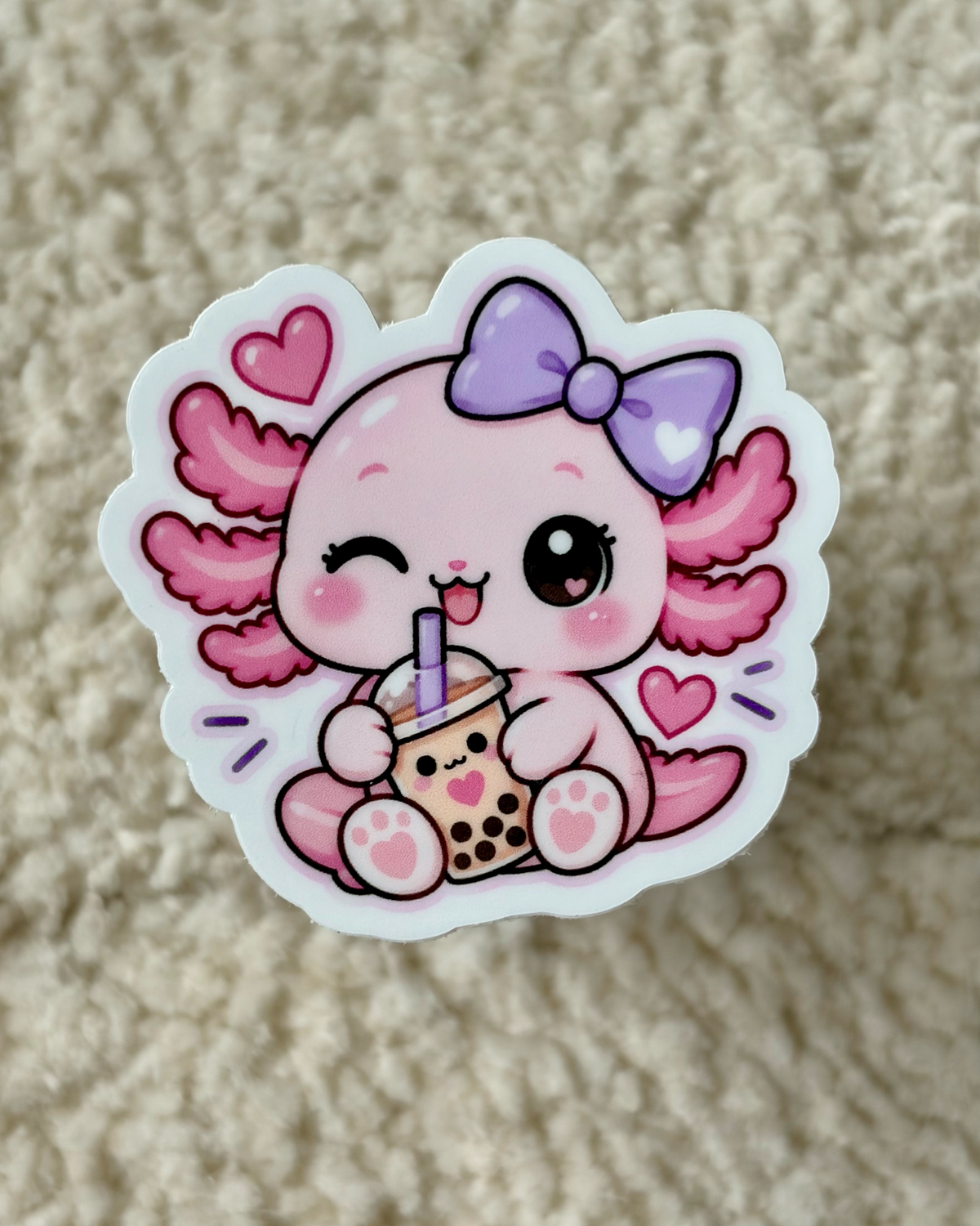 Kawaii Pink Axolotl with Boba Sticker – LULILY Little Besties