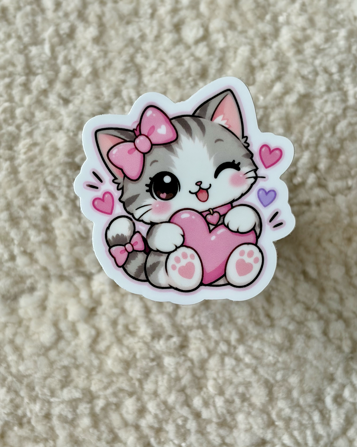 Kawaii Kitten with Pink Bow Sticker – LULILY Little Besties