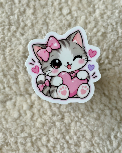Kawaii Kitten with Pink Bow Sticker – LULILY Little Besties