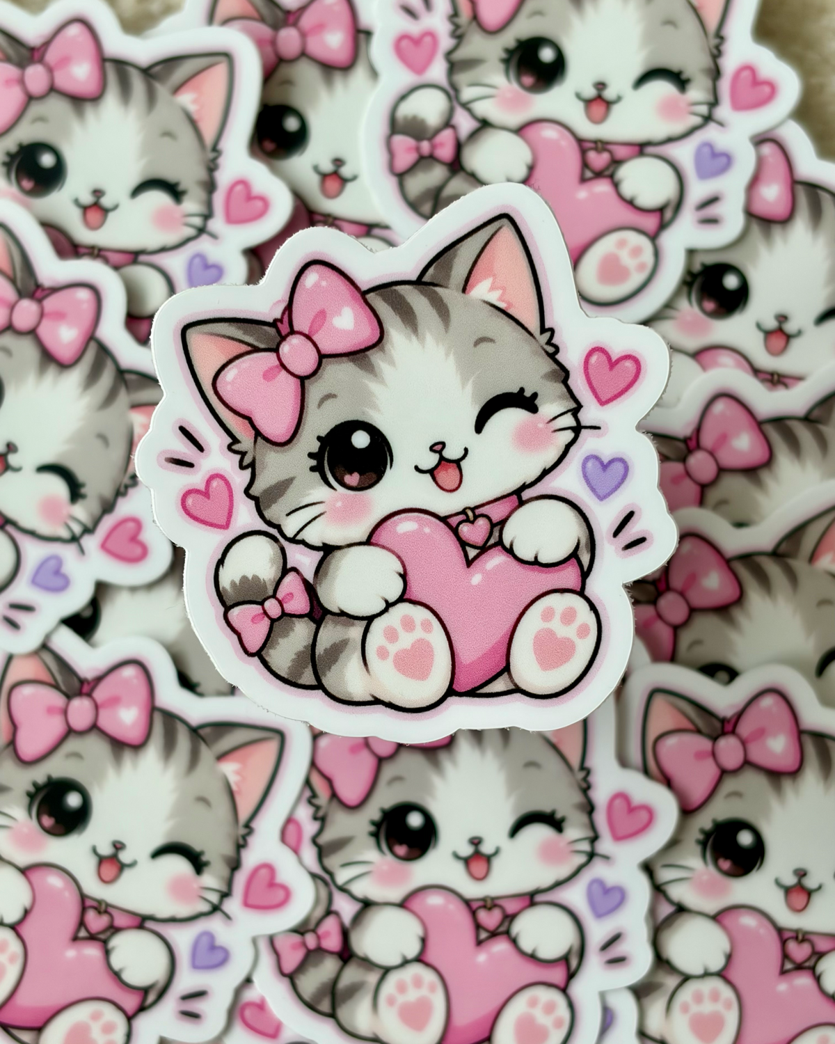 Kawaii Kitten with Pink Bow Sticker – LULILY Little Besties