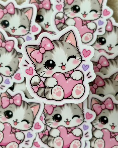 Kawaii Kitten with Pink Bow Sticker – LULILY Little Besties
