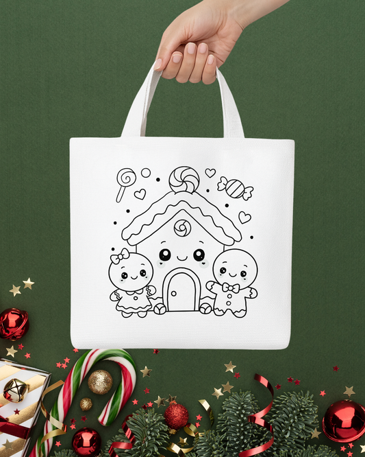 Gingerbread House Kawaii Style DIY Paint Tote Bag Kit for Kids