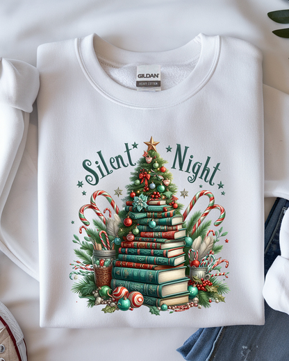 📚 Silent Night Book Tree Sweatshirt 🎄