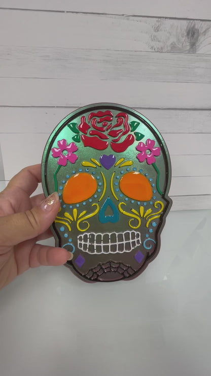 Hand-Painted Iridescent Sugar Skull Organizer