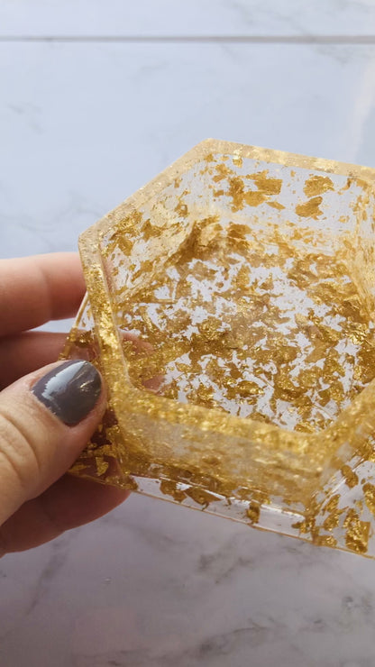 Gold Flake Resin Desk Tray & Hexagon Organizer
