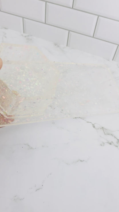Iridescent Confetti Resin Desk Organizer – Built-In Hexagon Cup